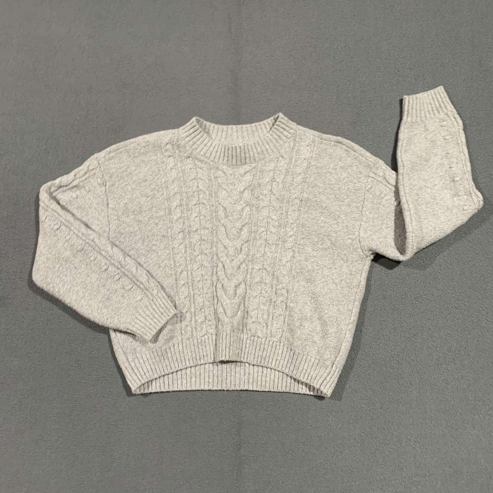 Old Navy‎ Kids Girls XL 14-16 Grey Cable Knit Cropped Sweater Recycled Materials